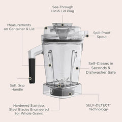 Vitamix 48-Ounce Dry Grains Blender Container with SELF-DETECT, Dishwasher-Safe, BPA-Free, Laser-Cut Stainless-Steel Blades, Tamper Included, Compatible with All Full-Size Vitamix Blenders