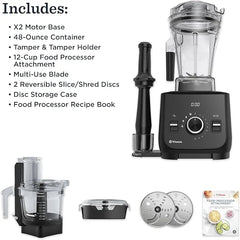 Vitamix Ascent X2 SmartPrep Kitchen System, Professional-Grade Blender, Stainless-Steel Blades, 12-Cup Food Processor Attachment, 48 Oz Blender Container, Black