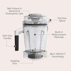 Vitamix 48-Ounce Aer Disc Blender Container with SELF-DETECT, BPA-Free, Dishwasher-Safe Container, and Tamper, Compatible with All Full-Size Vitamix Blenders